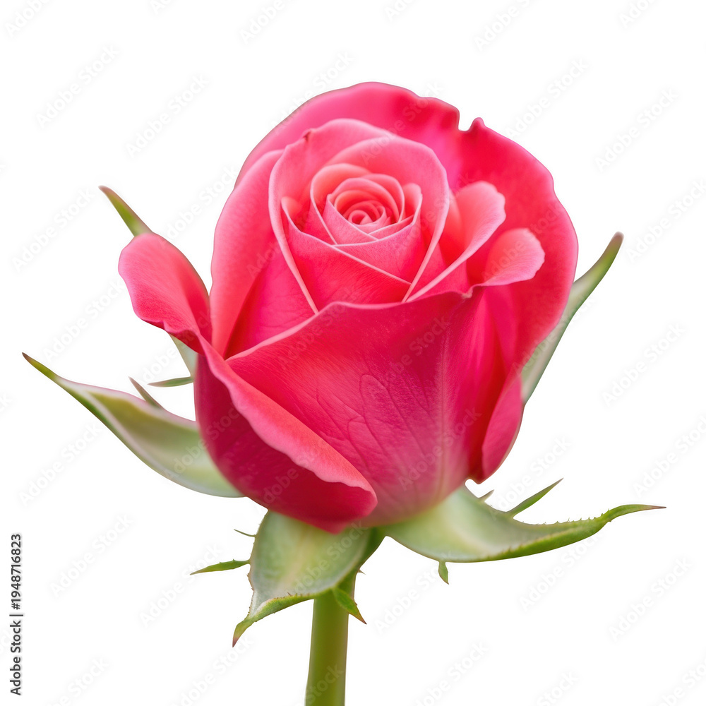 Fototapeta premium A delicate pink rosebud with soft petals isolated on transparent background