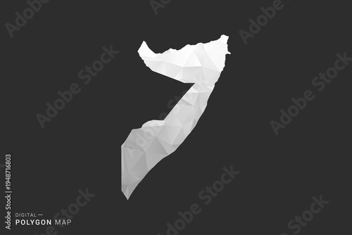 Somalia Map - Polygon style vector illustration in black, gray and white low poly geometric design, minimal silhouette, isolated for infographic.