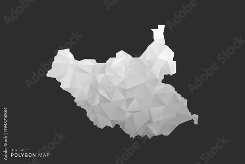 South Sudan Map - Polygon style vector illustration in black, gray and white low poly geometric design, minimal silhouette, isolated for infographic.