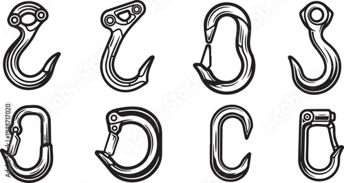A comprehensive collection of various types of hooks and latches for industrial use Vector