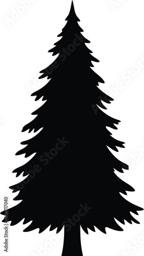 Black silhouette of a pine tree on white background tree silhouette evergreen tree coniferous tree