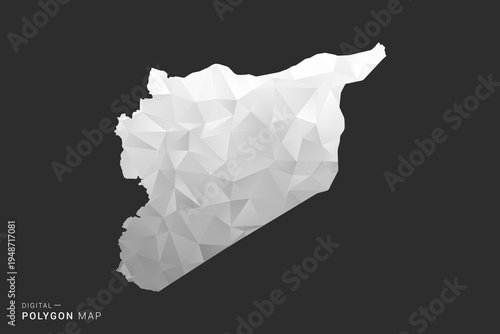 syria Map - Polygon style vector illustration in black, gray and white low poly geometric design, minimal silhouette, isolated for infographic.