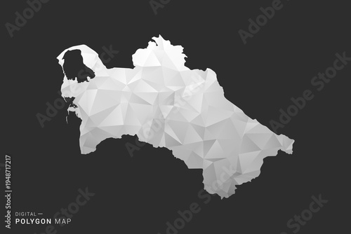 Turkmenistan Map - Polygon style vector illustration in black, gray and white low poly geometric design, minimal silhouette, isolated for infographic.