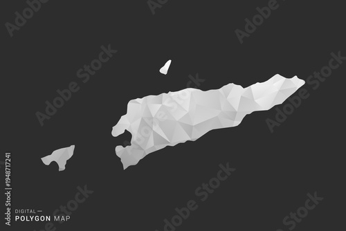 Timor Leste Map - Polygon style vector illustration in black, gray and white low poly geometric design, minimal silhouette, isolated for infographic.