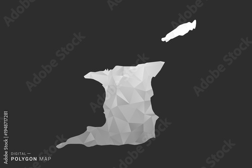 Trinidad and Tobago Map - Polygon style vector illustration in black, gray and white low poly geometric design, minimal silhouette, isolated for infographic.