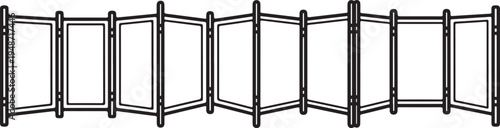 A stylized illustration of a black accordion-style folding door. Vector