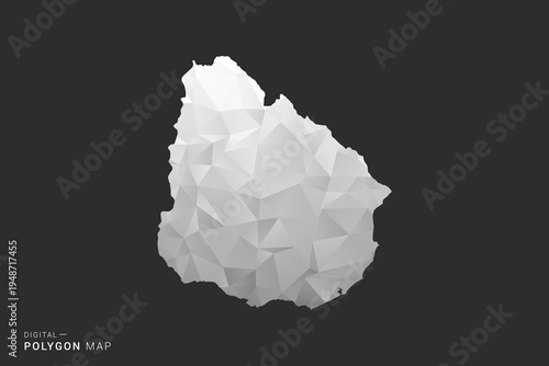 Uruguay Map - Polygon style vector illustration in black, gray and white low poly geometric design, minimal silhouette, isolated for infographic.