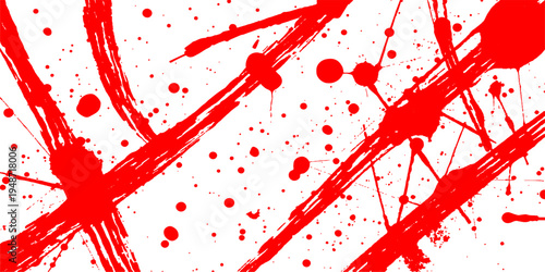 A grunge vector illustration featuring red paint splashes and blood cells that form a dripping heart stain for a horror or Valentine design