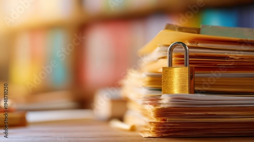 Wallpaper Mural The Padlock on Stacked File Folders Symbolizing Data Security and Confidential Document Protection Torontodigital.ca