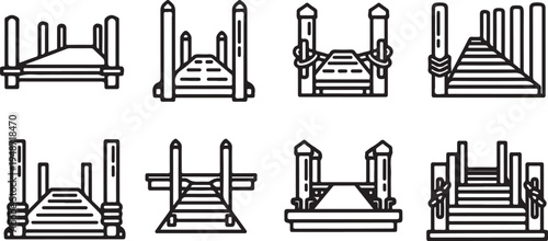 Illustrations of various types of bridges and stairs in a minimalist style Vector