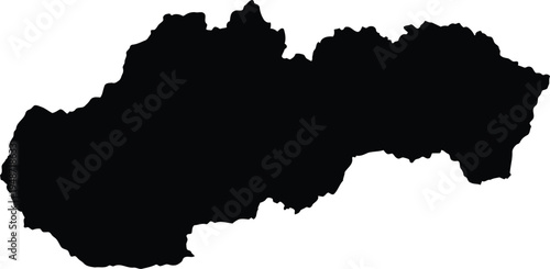 Detailed black silhouette map of slovakia isolated on a solid white background