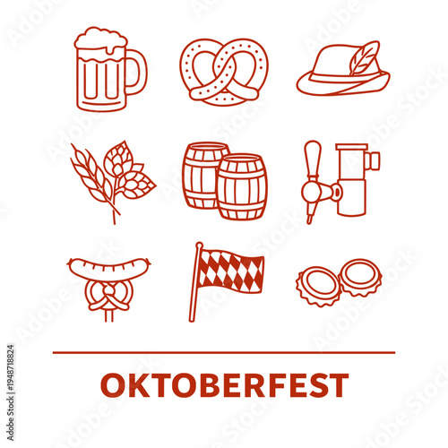 Oktoberfest icons including beer, pretzel, and traditional elements  