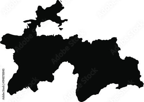Black silhouette of the tajikistan map isolated on a white background for design.