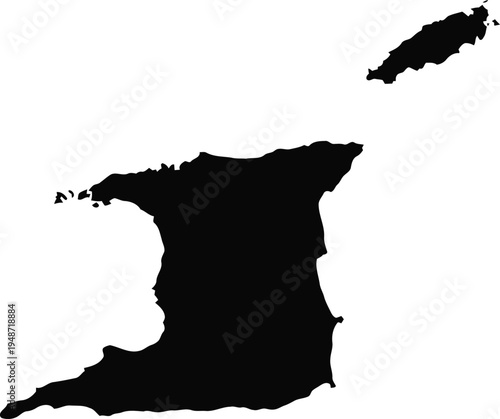 Black silhouette map of the islands of trinidad and tobago isolated on a white background