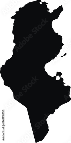 black silhouette map of Tunisia on white background