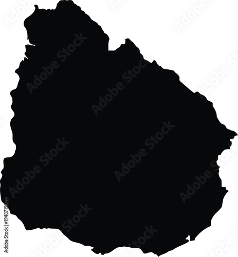 Black silhouette map of uruguay isolated on a white background for cartography design.