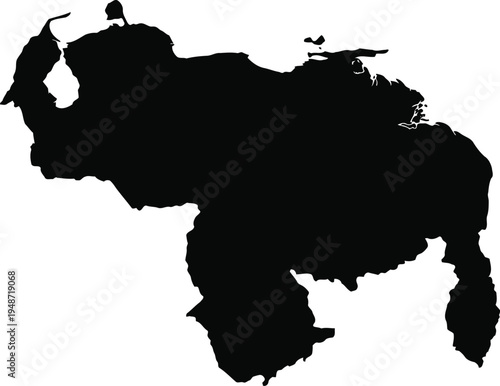 Detailed black silhouette of the venezuela map isolated on a plain white background.