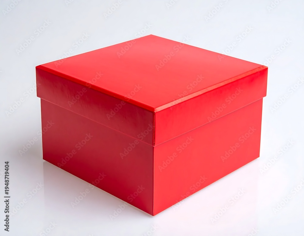 Fototapeta premium A bright red square box with a lid on a white surface