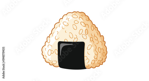 Delicious onigiri or japanese rice ball with a piece of black seaweed or nori shown against a plain white background for foodies.