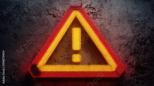 Wallpaper Mural The Warning Triangle Sign With Glowing Neon Exclamation On Textured Concrete Surface Torontodigital.ca