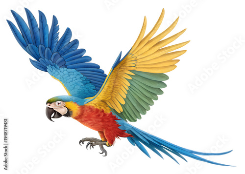 Vibrant blue and yellow macaw parrot with a bright beak and colorful feathers perched in a tropical nature setting or wild jungle wildlife habitat,, isolated on a Transparent background