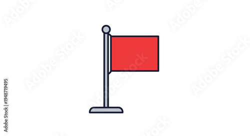 Simple red flag on a gray pole with a circular base icon representing a target, marker, or achievement against a white background.