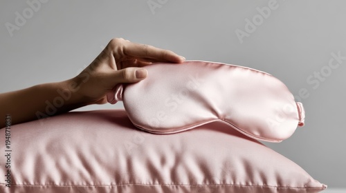Wallpaper Mural The satin sleep mask resting on a matching silk pillow for luxurious sleep Torontodigital.ca