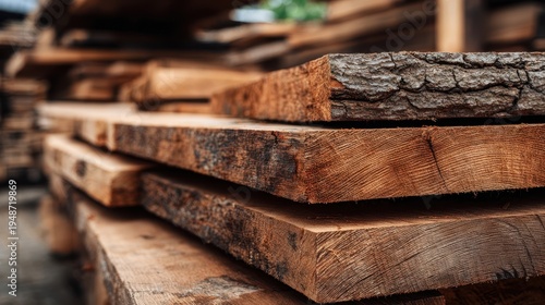 Wallpaper Mural The Lumber Stack of Rough-Sawn Wooden Planks Displayed in Rustic Outdoor Yard Torontodigital.ca