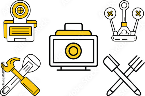 Collection of icons representing finance tools and security