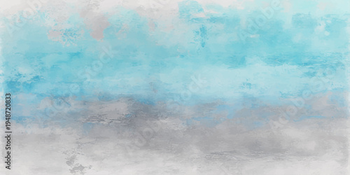 Abstract watercolor background featuring blue grunge paint textures with ethereal white clouds and misty smoke in a dark stormy sky