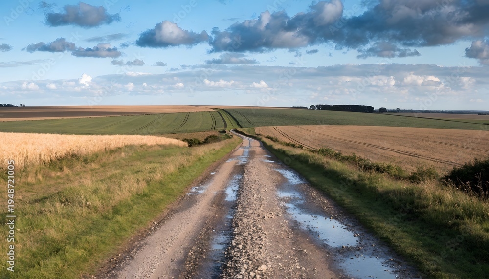 Fototapeta premium Farm Dirt Road Through Countryside Fields, Rural Path Landscape Element