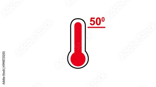 Neon glowing medical thermometer icon animation. That's indicates weather temperature 50 degree increase or decline. Thermometer equipment showing hot or cold weather.