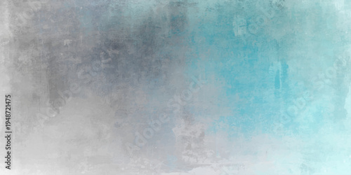 An abstract vintage blue grunge wallpaper features a dark textured paint pattern on an aged rough surface with light smoke and fog design elements for a dirty old metal wall backdrop