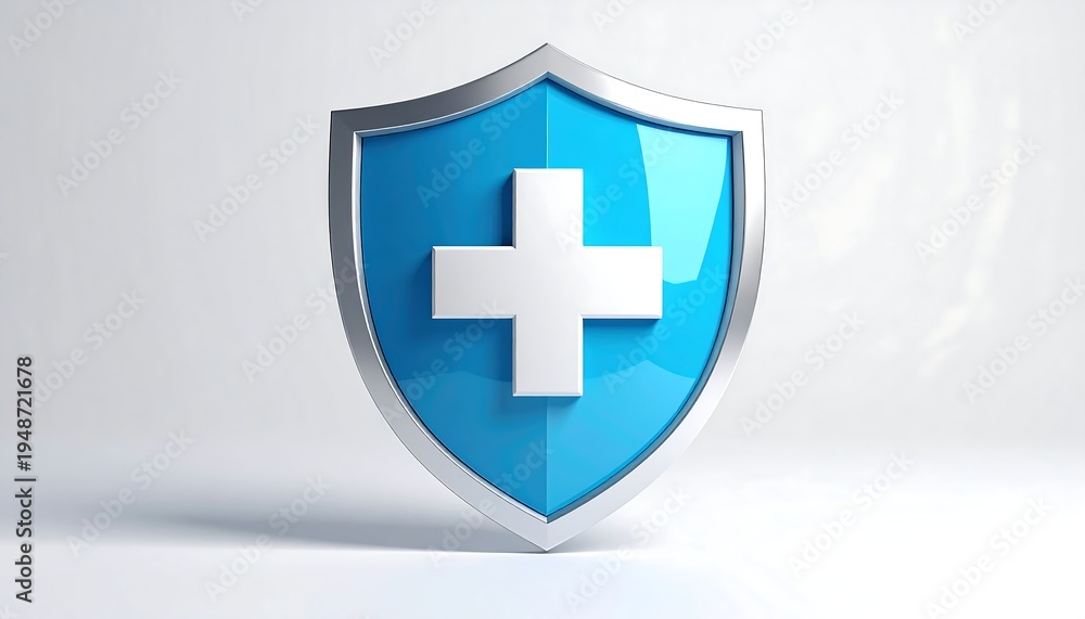 Fototapeta premium A blue shield with a white cross on a white surface