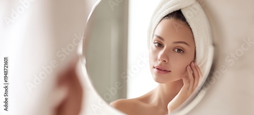The Woman in a Towel Gazing at Her Reflection in a Round Mirror