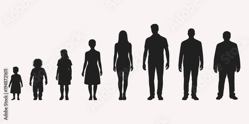 Human Silhouettes Showing Age Progression on White Background vector illustration