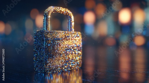 Wallpaper Mural The Padlock of Glittering Security Standing on Reflective Surface with Bokeh Lights Torontodigital.ca