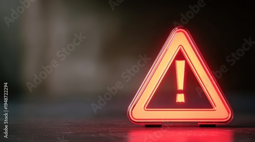 Wallpaper Mural The warning sign glowing red neon triangle on a dark reflective surface at night Torontodigital.ca