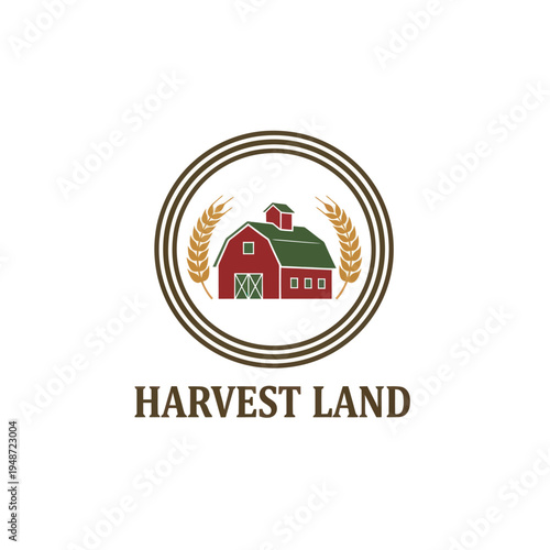 Traditional Red Barn and Wheat Farm Emblem