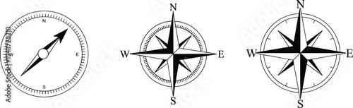 Compass Rose Designs Showing Cardinal Directions And Navigation Elements illustration untitled