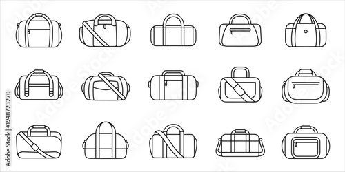 Outline Icons Of Various Duffel Bags And Sports Bags untitled illustration