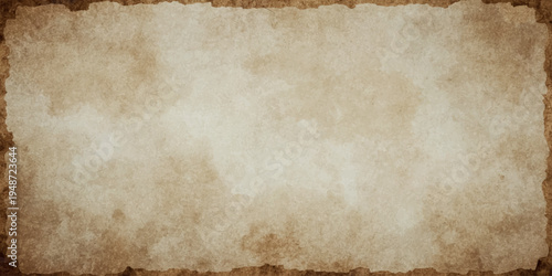 Vintage aged parchment with burnt edges and a stained brown grunge texture creates an antique blank paper background for retro art design