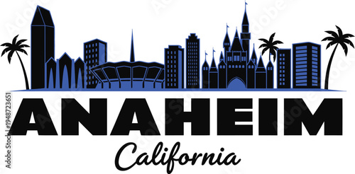 Anaheim Downtown Skyline Silhouette with Southern California Architecture