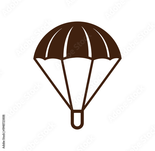 Brown parachute icon on white background for landing safely in air  simple illustration