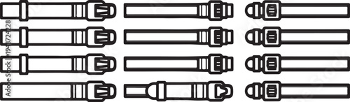 Illustration of various belt buckles and fasteners in a row Vector