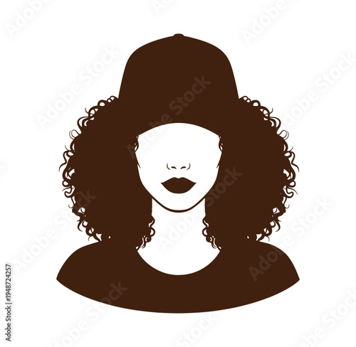 silhouette of a woman wearing a hat and having curly hair and dark lipstick