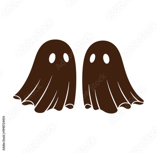 Two brown ghost illustrations with white eyes on white background