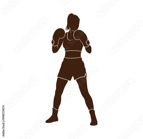 woman in boxing stance with gloves and shorts ready to fight
