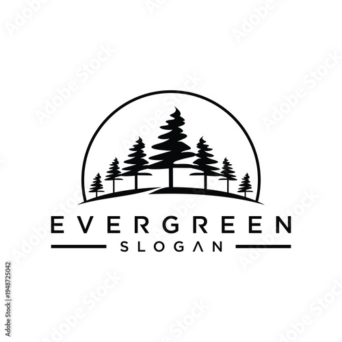 Evergreen Tree Logo Design Minimalist Vector Illustration with Slogan Space