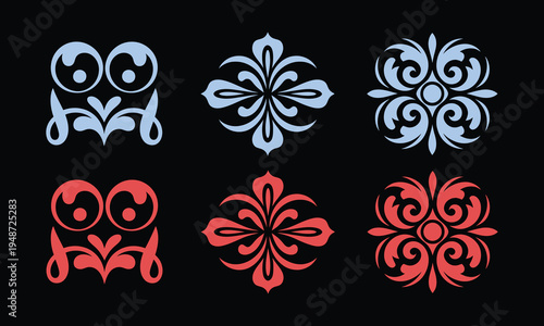 Vintage floral ornamental arabesque vector set on black background, ai generated